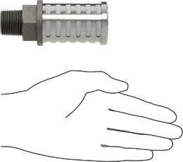 Image of Product. Side1 orientation. Contains SizingReference. High-Noise-Reducing Muffler, with Aluminum Fitting, 3/4 Pipe Connection.