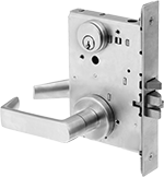 Image of Product. Front orientation. Door Handles and Knobs. Pry-Resistant High-Traffic Self-Locking Door Handles.