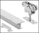 Image of Product. Front orientation. Contains Border, MultipleImages. Door Tracks and Fittings. I-Beam Roller Track Kits for Doors, 325 lb. Track Capacity.
