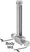 Image of Product. Male 90° Elbow with Drain. Front orientation. Contains Annotated. Liquid-Level Gauges. Oil-Level Indicators, Brass 90° Elbow, Male, Drain, Vent.