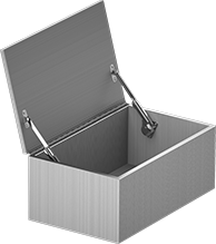 Image of ProductInUse. Front orientation. Lid Supports. Soft-Closing Lid Supports, Top Mount, Opens Up.