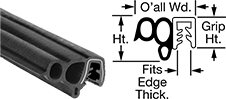 Image of Product. Front orientation. Contains Annotated, MultipleImages. Edge Seals. Water- and Weather-Resistant Hollow Foam Rubber Push-On Edge Seals with Bulb on Side, Style K.