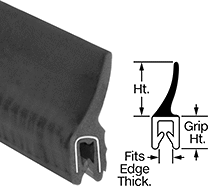 Image of Product. Front orientation. Contains Annotated, MultipleImages. Edge Seals. Water- and Weather-Resistant Rubber Push-On Edge Seals with Rubber Wiper, Style B.