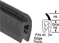Image of Product. Front orientation. Contains Annotated, MultipleImages. Edge Seals. Water- and Weather-Resistant Rubber Push-On Edge Seals with Rubber Wiper, Style C.