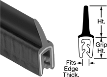 Image of Product. Front orientation. Contains Annotated, MultipleImages. Edge Seals. Water- and Weather-Resistant Rubber Push-On Edge Seals with Rubber Wiper, Style A.