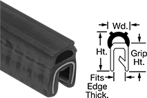 Image of Product. Front orientation. Contains Annotated, MultipleImages. Edge Seals. Water- and Weather-Resistant Hollow Foam Rubber Push-On Edge Seals with Bulb on Top, Style H.