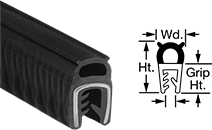 Image of Product. Front orientation. Contains Annotated, MultipleImages. Edge Seals. Oil-Resistant Rubber Push-On Edge Seals with Bulb on Top, Style B.