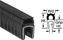 Image of Product. Front orientation. Contains Annotated, MultipleImages. Edge Seals. Oil-Resistant Rubber Push-On Edge Seals with Bulb on Top, Style A.