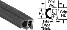 Image of Product. Front orientation. Contains Annotated, MultipleImages. Edge Seals. Oil-Resistant Push-On Edge Seals with Bulb on Side, Style A.