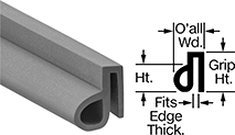 Image of Product. Front orientation. Contains Annotated, MultipleImages. Edge Seals. High-Temperature Push-On Edge Seals with Bulb on Side, Style B.