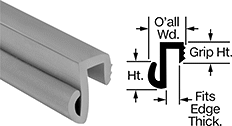 Image of Product. Front orientation. Contains Annotated, MultipleImages. Edge Seals. High-Temperature Push-On Edge Seals with Bulb on Side, Style A.