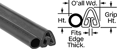Image of Product. Front orientation. Contains Annotated, MultipleImages. Edge Seals. Oil-Resistant Push-On Edge Seals with Bulb on Side, Style B.