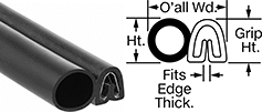 Image of Product. Front orientation. Contains Annotated, MultipleImages. Edge Seals. Oil-Resistant Push-On Edge Seals with Bulb on Side, Style C.