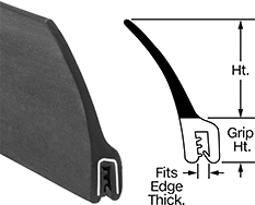 Image of Product. Front orientation. Contains Annotated, MultipleImages. Edge Seals. Water- and Weather-Resistant Rubber Push-On Edge Seals with Rubber Wiper, Style E.