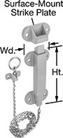 Image of Product. Front orientation. Contains Annotated. Slide-Bolt Latches. Chain-Grip Spring-Loaded Slide-Bolt Latches , Style B.