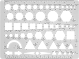 Image of Product. Front orientation. Stencils. Symbol Drafting Stencils, Arrow, Circle, Hexagon, Square, Triangle.