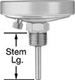 Image of Product. Bottom orientation. Contains Annotated. Thermometers. High-Accuracy Threaded Thermometers with Calibration Certificate, Fixed Back Connection.