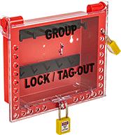 Image of ProductInUse. For Max. of 26 Padlocks (Padlocks Not Included). Front orientation. Lockouts. Wall-Mount Group Lockout Boxes, For 26 Maximum Padlocks.