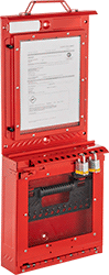 Image of ProductInUse. Style E (Padlocks Not Included). Front orientation. Lockouts. Portable/Wall-Mount Group Lockout Boxes, Style E.