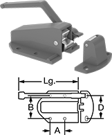 Image of Product. Style 3 (Left Side Door Mount). Front orientation. Contains Annotated, MultipleImages. Push-to-Close Latches. Pressure-Venting Push-to-Close Latches with Handle, Style 3.