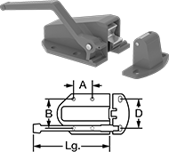 Image of Product. Style 3 (Right Side Door Mount). Front orientation. Contains Annotated, MultipleImages. Push-to-Close Latches. Pressure-Venting Push-to-Close Latches with Handle, Style 3.