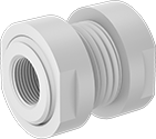 Image of Product. Female. Front orientation. Pipe and Fittings. Standard-Wall Plastic Pipe Fittings for Water, Through-Wall Straight Connectors for Tanks, Threaded Fitting Connection, Female, For Flat Tank Surface.