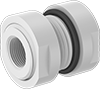 Image of Product. Female. Front orientation. Pipe and Fittings. High-Temperature PTFE Pipe Fittings for Harsh Chemicals, Through-Wall Straight Connectors for Tanks with Gasket, Threaded Fitting Connection, Female, For Flat Tank Surface, For Curved Tank Surface, Hex Body.