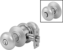 Image of Product. Front orientation. Contains Inset. Door Handles and Knobs. Key- and Button-Locking Door Knobs.