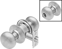 Image of Product. Front orientation. Contains Inset. Door Handles and Knobs. Button-Locking Door Knobs.