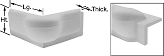 Image of Product. Front orientation. CrossSection, ZoomedIn view. Contains Annotated, Inset. Surface Guards. Surface Guards for Corners, Style 3.