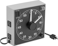 Image of Product. Front orientation. Timer Switches. High-Visibility Timer Switches, With Black Face and Glow-in the-Dark Dial and Hands.