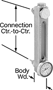 Image of Product. Front orientation. Contains Annotated. Liquid-Level Gauges. High-Pressure Oil-Level and Temperature Indicators, Screw In/Through-Wall Mount.