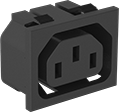 Image of Product. Snap In—Single. Front orientation. Power Connectors. IEC Connectors, Female Receptacles, Snap In, Single—Unshielded.
