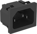 Image of Product. Front orientation. Power Connectors. IEC Connectors, Male Receptacles, Snap In, Single—Unshielded.