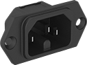 Image of Product. Front orientation. Power Connectors. IEC Connectors, Male Receptacles, Screw On, Single—Unshielded.