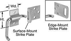 Image of Product. Style D. Front orientation. Contains Annotated, Inset. Style D. Easy-Grip Lift-and-Drop Barrel Slide-Bolt Latches .