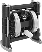 Image of Product. Front orientation. Double Diaphragm Pumps. Plastic Air-Powered Double Diaphragm Pumps for Fuel and Flammable Liquids, Threaded Bottom Intake and Threaded Top Discharge.