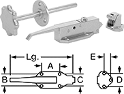 Image of Product. Style 2. Bottom orientation. Contains Annotated, MultipleImages. Push-to-Close Latches. Keyed Push-to-Close Locking Latches with Handle and Emergency Release, 304 Stainless Steel—Polished, Style 2.