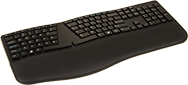 Image of Product. Ergonomic Keyboard (Black). Front orientation. Keyboards. Wireless Keyboards, Ergonomic, Keyboards, Black.