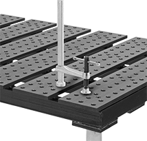 Image of ProductInUse. Front orientation. Bar Clamps. Drop-In Bar-Style Hold-Down Clamps for Workholding Tables.