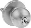 Image of Product. Front orientation. Door Handles and Knobs. Corrosion-Resistant Push Bars, Key Locking Knob.