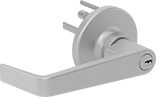 Image of Product. Locking Lever. Front orientation. Door Handles and Knobs. Corrosion-Resistant Push Bars, Key Locking Lever.