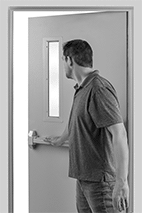 Image of Specification. Front orientation. Right-Side Door Mount. Butt Hinge, Surface Mount.