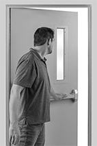 Image of Specification. Front orientation. Left-Side Door Mount. Butt Hinge, Surface Mount.