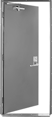 Image of Product. Front orientation. Doors. Quick-Mount Single Doors, No Window, For Left Door Swing Direction.