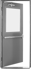 Image of Product. Front orientation. Doors. Quick-Mount Single Doors, Half-Door Window, For Left Door Swing Direction.