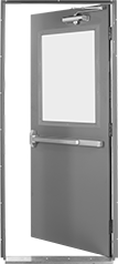 Image of Product. Front orientation. Doors. Quick-Mount Single Doors, Half-Door Window, For Right Door Swing Direction.
