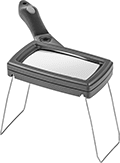 Image of Product. Rectangular Lens with Folding Stand. Top orientation. Magnifiers. Magnifying Glasses, Rectangular Lens, Glass Lens, Bifocal Lens, Folding Stand.
