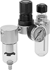 Image of Product. Front orientation. Compressed Air Filter/Regulator/Lubricators. Chemical-Resistant Compressed Air Filter/Regulator/Lubricators (FRLs) , Inline Components.