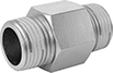 Image of Product. Male. Front orientation. Pipe and Fittings. Low-Pressure Stainless Steel Threaded Pipe Fittings with Sealant, Straight Connectors, Male, Threaded Fitting Connection, Hex Body.